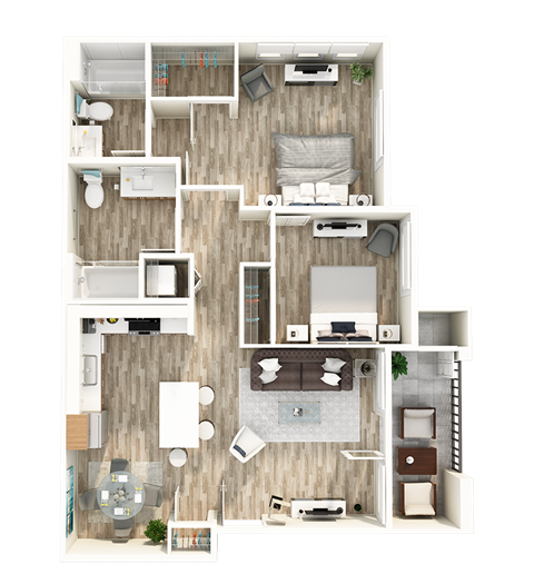 Floor plan for 2 beds, 2 baths, 948 sqft